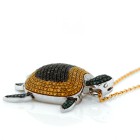 1.87 Cts. Yellow Black and Green Diamond Turtle  14K White Gold